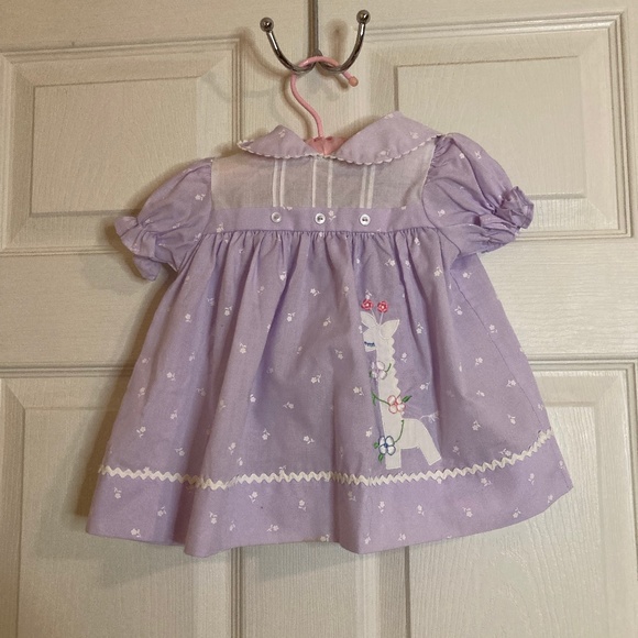 COPY - VINTAGE Purple White Llama Print Dress - Picture 1 of 5